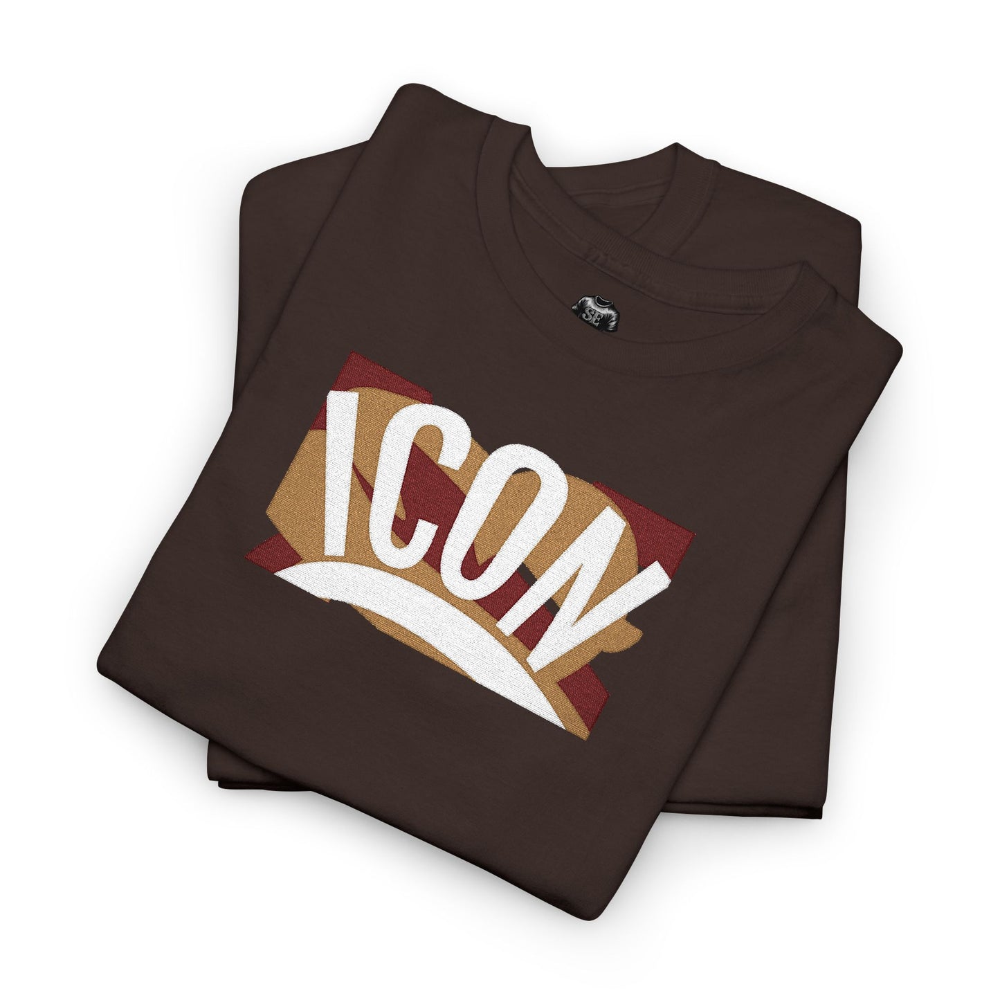 ICON Sequin Graphic Tee | Retro Lettering, Brown Cotton T-Shirt
