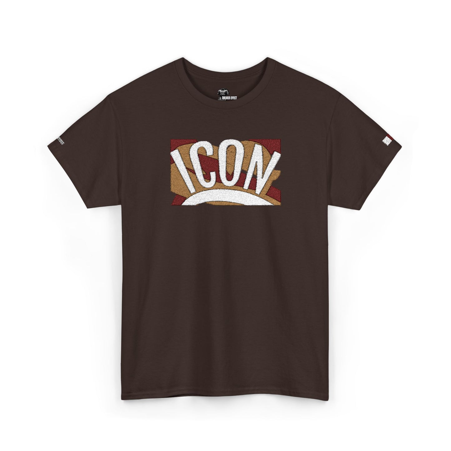 ICON Sequin Graphic Tee | Retro Lettering, Brown Cotton T-Shirt