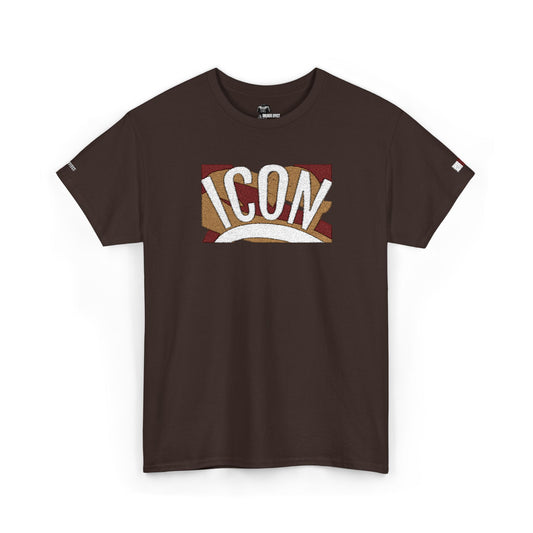 ICON Sequin Graphic Tee | Retro Lettering, Brown Cotton T-Shirt